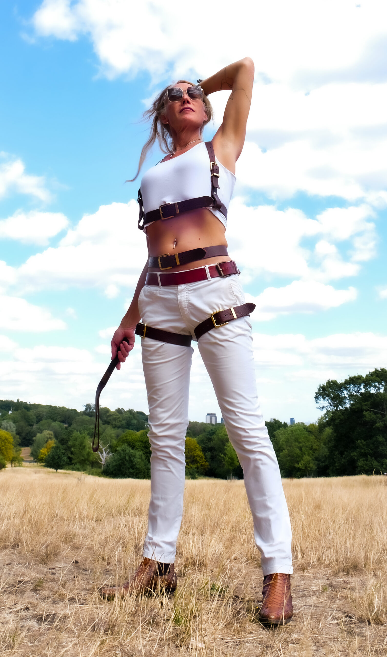 Valentina Dellagravis wearing a primal leather harness